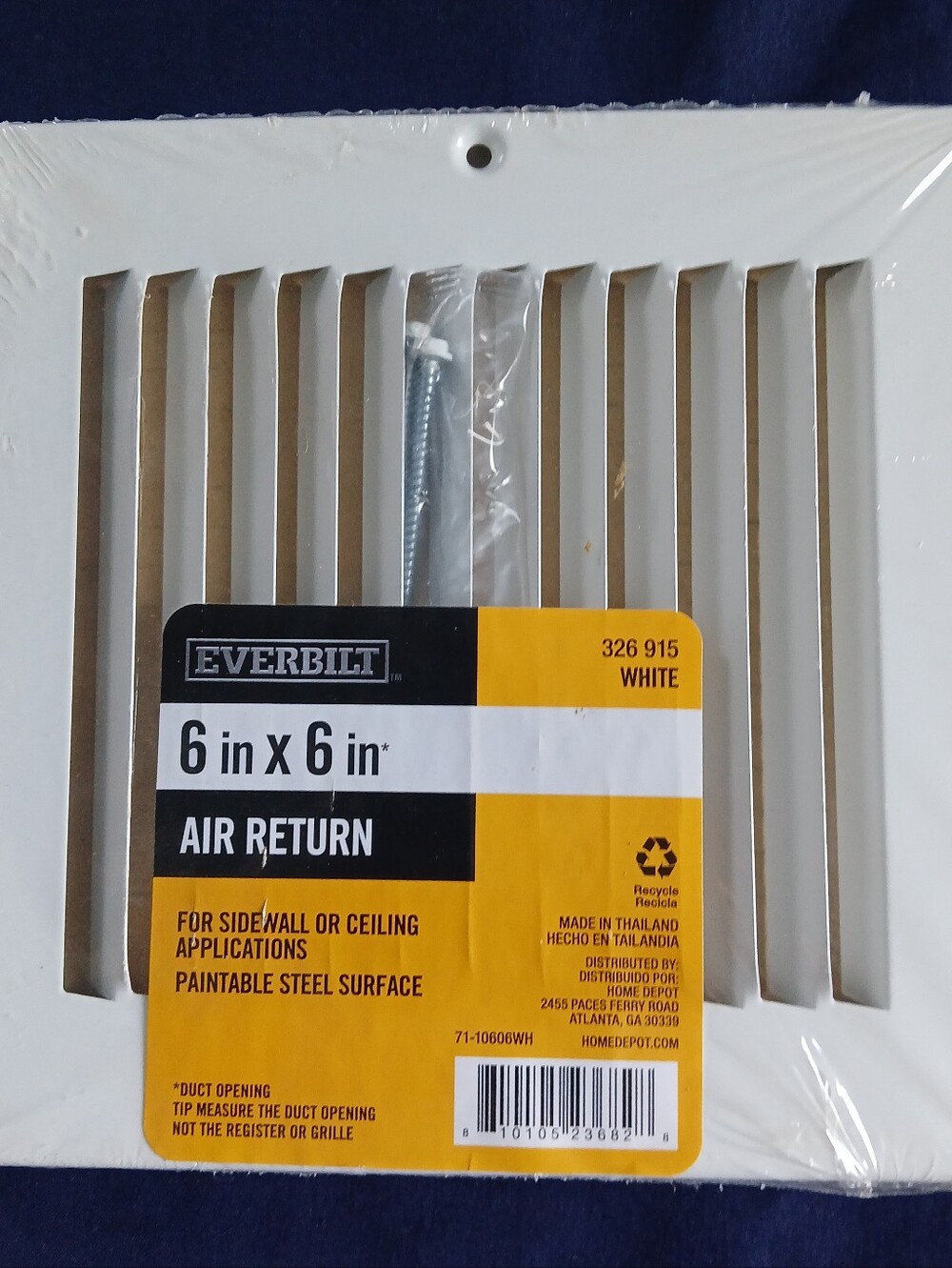 White 6 in x 6 in Air Return Vent Register